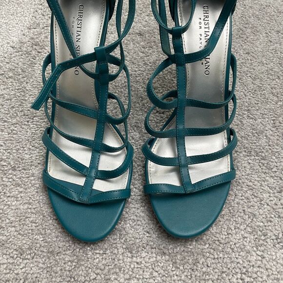 Christian Siriano High Heels Strappy Sandals Womens 8.5 Blue Snakeskin Leather - Picture 5 of 15